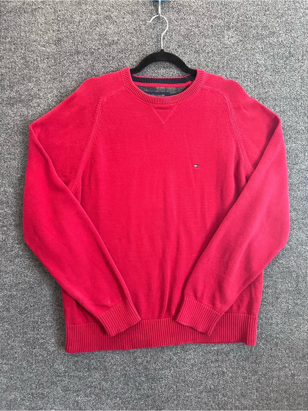 Tommy Hilfiger Men’s Red Crewneck Cotton Sweater Flag Logo Size Large